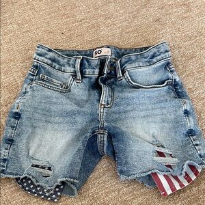SO Blue Denim Shorts with Flag Details